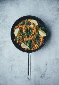 Fried Rice with Shrimps and Chicken in the pan